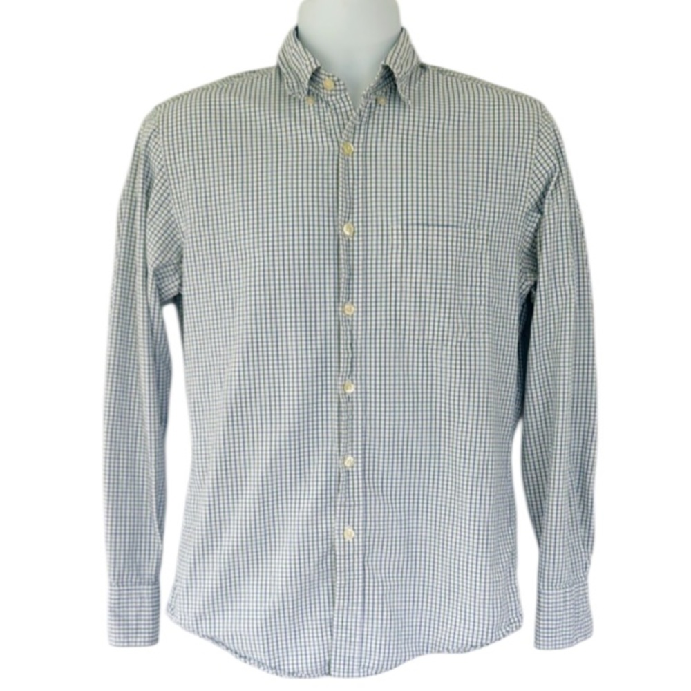 J. Crew blue green white plaid tailored cotton button down dress shirt small